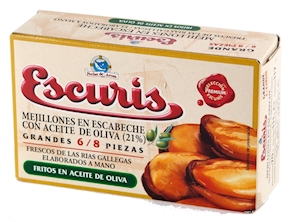 Mejillones grandes en escabeche de las Rías Gallegas 6/8 piezas Escuris, 111 gramos