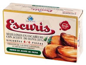 Mejillones gigantes en escabeche de las Rías Gallegas, Escuris 4/6 piezas, 111 gramos